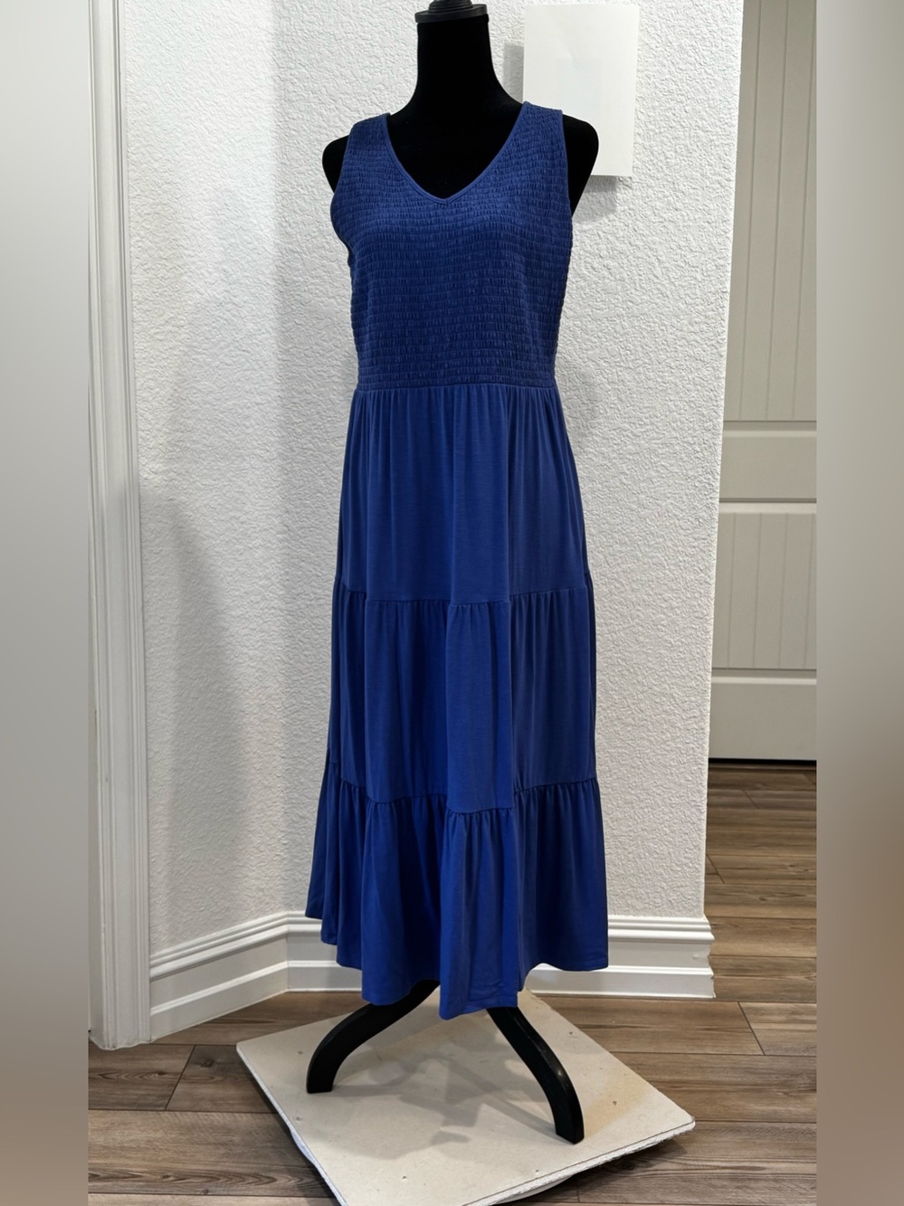 J. Jill Rich Blue Smocked Bodice Tiered Maxi Dress